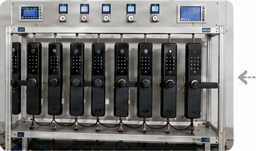 Multiple smart locks undergoing functional testing