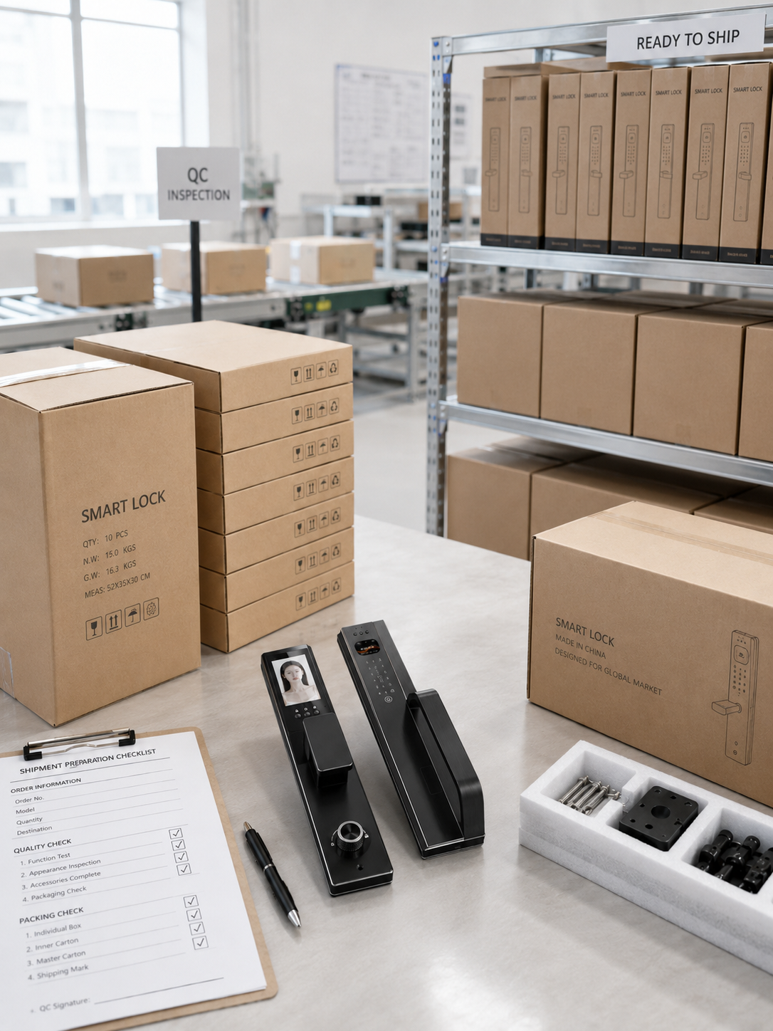 Smart lock packing and shipment preparation